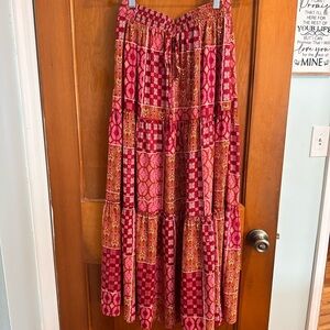 Patchwork Red and Pink Maxi Skirt